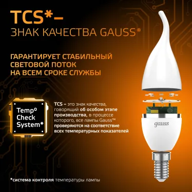 Лампа светодиодная Gauss LED Свеча на ветру E14 9.5W 890lm 3000K | 104101110 | Gauss