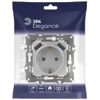 Розетка 2P+E 16A-250В, штор. с 2xUSB 5В-3А, Эра Elegance, алюминий 14-4109-03