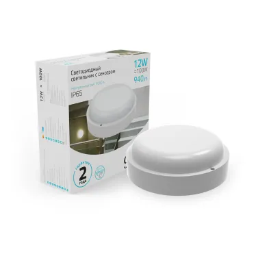 Светильник светодиодный пылевлагозащищенный для ЖКХ UNIVERSAL IP65 D160*53 12W 940lm 4000K круглый c микр сенсором 1/40 | 126411212-S | Gauss