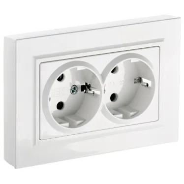 BRITE Розетка 2-местная с заземлением с защитными шторками 16А в сборе РСш12-3-БрБ белый