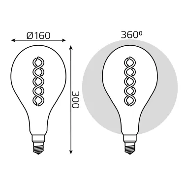 Лампа светодиодная LED Vintage Filament Flexible A160 8W E27 160*300mm Amber 620lm 2400K 1/6 | 150802008 | Gauss