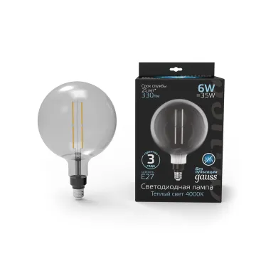 Лампа светодиодная LED Vintage Filament Straight G200 6W E27 200*283mm Gray 330lm 4000K 1/6 | 154802205 | Gauss
