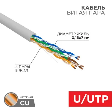 Витая пара U/UTP 4PR 24AWG CAT5e PATCH бухта 305м