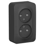 Розетка BLANCA наружная двойная, без заземления, со шторками, с изолирующей пластиной, 16А, 250В, антрацит