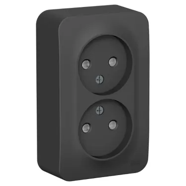 Розетка BLANCA наружная двойная, без заземления, со шторками, с изолирующей пластиной, 16А, 250В, антрацит