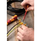 Шина 0 PE (6х9мм) 14 отверстий латунь желтый изолятор тип Стойка на DIN-рейку PROxima