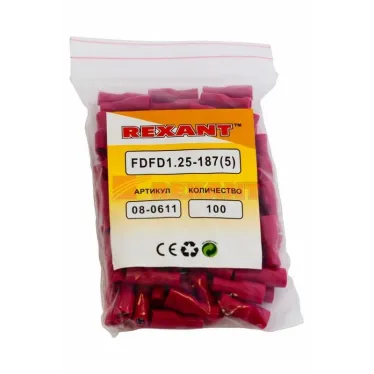 Клемма плоская полностью изолир РППи-м 1.5-(4.8) РпИмп 1,25-5-0,8 гнездо 5.6 мм 0.5-1.5 кв мм, REXANT