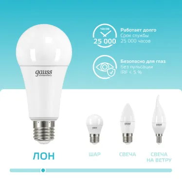 Лампа светодиодная LED 25 Вт 2100 лм 4100К А70 груша нейтральный E27 AC 220В Elementary Gauss