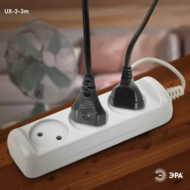Удлинитель электрический без заземления 3 розетки 3м ШВВП 2x0,75мм2 6А UX-3-3m ЭРА
