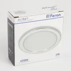 Светильник светодиодный ДВО-5w 4500К,400Лм,бел.Feron