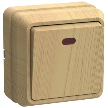 ОКТАВА Выключатель одноклавишный наружный сосна с индикацией 10А