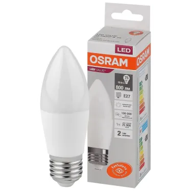Лампа светодиодная LED 10 Вт E27 4000К 800Лм свеча 220 В (замена 75Вт) OSRAM