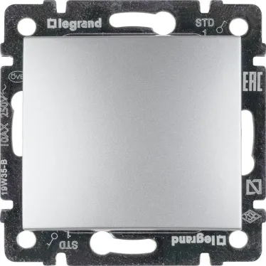 Выключатель одноклавишный, в рамку, алюминий