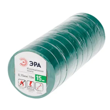 Изолента ПВХ 15мм*10м зеленая (10/500/16000)