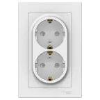 Розетка ATLASDESIGN двойная с заземлением со шторками 16А в сборе белый