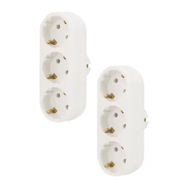 Набор тройников электрических линейных 16 А вертикальные с заземлением, белый (2 шт/уп)