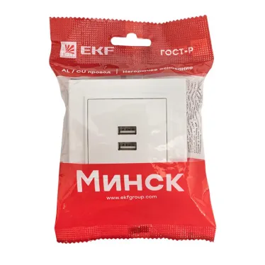 Минск Розетка USB 2-местная СП 2,1А белая