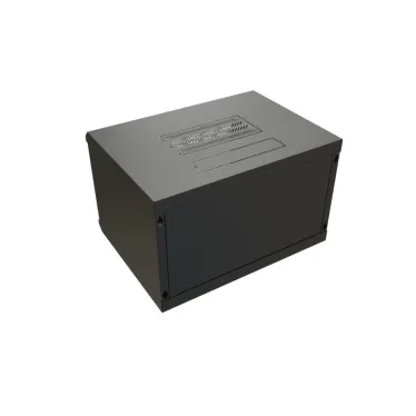 Шкаф настенный 19-дюймовый 19'' 9U 500x600х600мм стеклянная дверь с перфорацией ручка с замком черный RAL 9004 WRline''