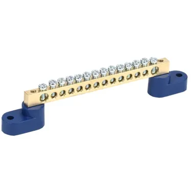 Шина ''N'' нулевая 6х9 мм на двух угловых синих изоляторах 14 групп, REXANT