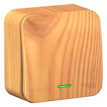 Переключатель BLANCA одноклавишный наружный (схема 6) с подсветкой и изоляционной пластиной 10а 250b ясень