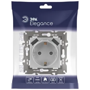 Розетка 2P+E 16A-250В, штор. с 2xUSB 5В-3А, Эра Elegance, алюминий 14-4109-03