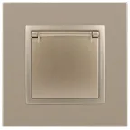 Розетка 2P+E Schuko со шторками с крышкой, 16А-250В, Эра Elegance, шампань, 14-2103-04