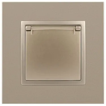 Розетка 2P+E Schuko со шторками с крышкой, 16А-250В, Эра Elegance, шампань, 14-2103-04