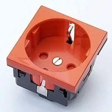 Mosaic Розетка с заземлением с блокировкой красная на 2 модуля