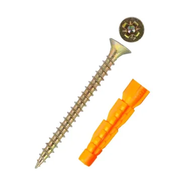 Шуруп универсальный 5.0х70 потайная головка желтопассивированный + дюбель 8х52 (9шт)