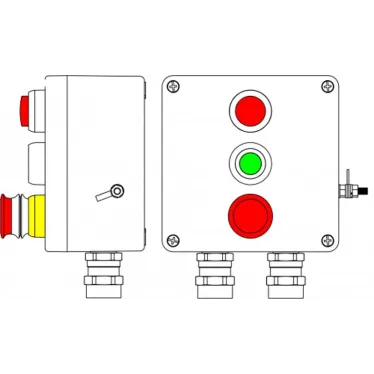 Взрывозащищенный пост управления из полиэстера CPE-Р-05 - (1xLR(250) - P1G(11) - 1xP3E(11)) - 2x6018AASBKGM2SB(C)1Ex d e IIC T6 Gb / Ex tb IIIC T80°C Db IP66
