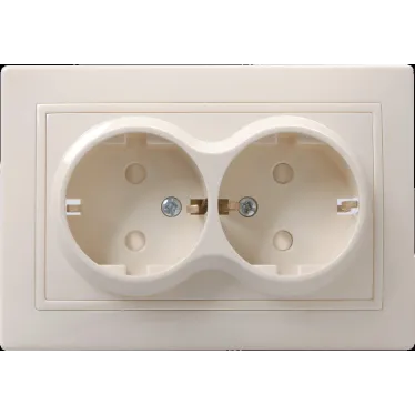 Розетка 2-местная с заземляющим контактом с защитной шторкой 16А керамика КВАРТА кремовый (РСш12-3-Км )