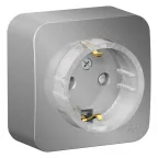 Розетка BLANCA наружная, с заземлением, со шторками, (тонкая), с изолирующей пластиной 16А, 250В, алюминий