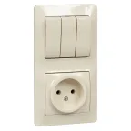 Блок: розетка + выключатель трехклавишный бежевый
