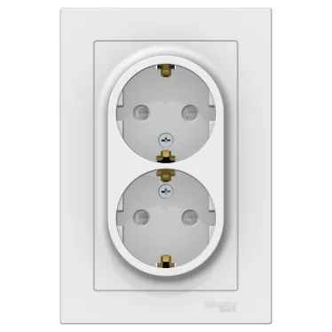 Розетка ATLASDESIGN двойная с заземлением со шторками 16А в сборе белый
