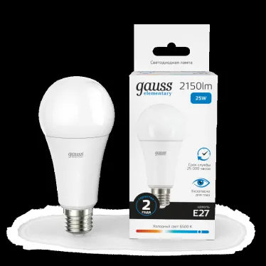 Лампа светодиодная LED 25 Вт 2150 лм 6500К А70 груша холодный E27 AC 220В Elementary Gauss