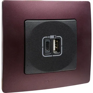 Зарядное устройство с двумя USB-разьемами тип A-тип С 240В/5В 3000мА - Etika - Цвет Антрацит