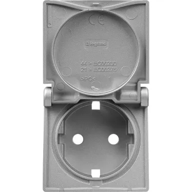 Valena LIFE Лицевая панель розетки 2К+З с крышкой Алюминий