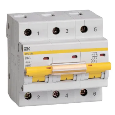 Выключатель автоматический трехполюсный 63А D ВА47-100 10кА
