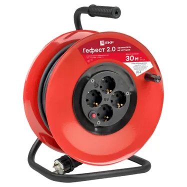 Удлинитель на катушке Гефест 2.0 4 гнезда 30м с заземлением и предохранителем КГ 3x2.5 16А/3.5кВт PROxima
