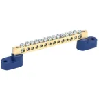 Шина ''N'' нулевая 6х9 мм на двух угловых синих изоляторах 14 групп, REXANT