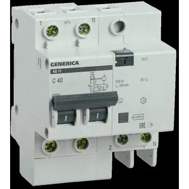 Выключатель автоматический дифференциальный АД12 2Р 40А 300мА GENERICA