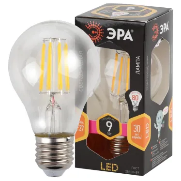 Лампа светодиодная филаментная F-LED A60-9W-827-E27 (филамент, груша, 9Вт, тепл, Е27) (10/100/1500)