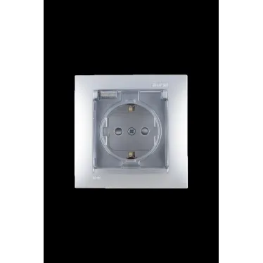 Розетка 2Р+Е Schuko со шторками с крышкой IP44 16А 250В винтовой зажим алюминий