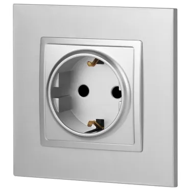 Розетка 2P+E Schuko со шторками, 16А-250В, Эра Elegance, алюминий, 14-2102-03