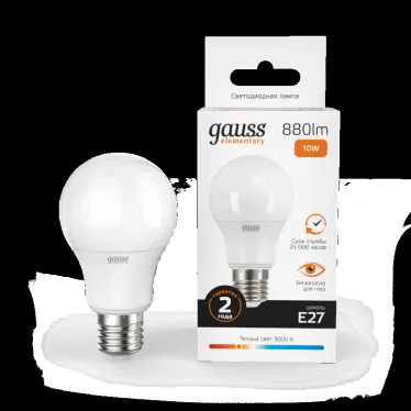 Лампа светодиодная LED 10 Вт 880 лм 3000К А60 груша теплый E27 AC 220В Elementary Gauss