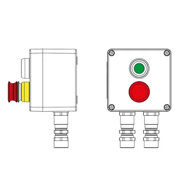 Взрывозащищенный пост управления из полиэстера CPE-P-03-(1xP1G(11)-1xP3E(11))-2xKA2MHK(C)1Ex d e IIC Т5 Gb / Ex tb IIIC T95°C Db IP66 / КЗ / ШЗ