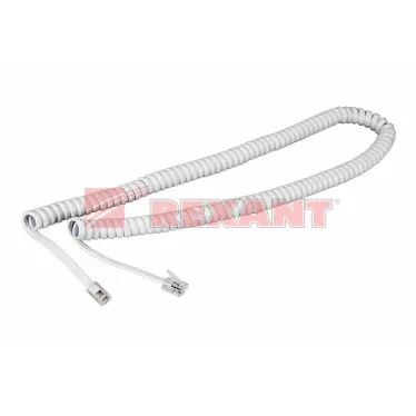 Шнур телефонный, витой трубочный RJ-10, 4P-4C, длина 7 метров, белый,