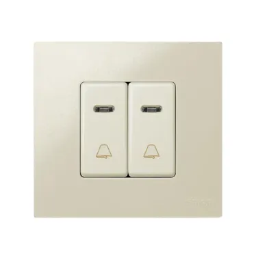 Кнопка клавишная звонок с подсветкой узкая 10А 250В, S27 слоновая кость