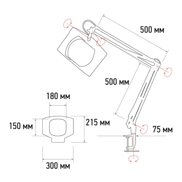 Лупа на струбцине , квадратная, 5D, с подсветкой, белая | 31-0111 | REXANT