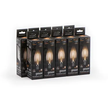 Лампа светодиодная филаментная LED 5 Вт 420 лм 2700К свеча теплый E14 AC 220В прозрачная колба Black Filament Gauss